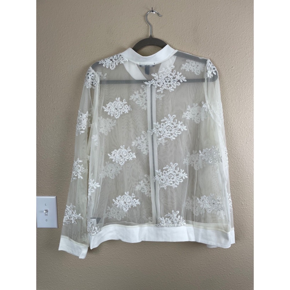 Torrid Size 0 Large Ivory Lace Mesh Embroidered Bomber Jacket Long Sleeve Zip - Picture 5 of 11